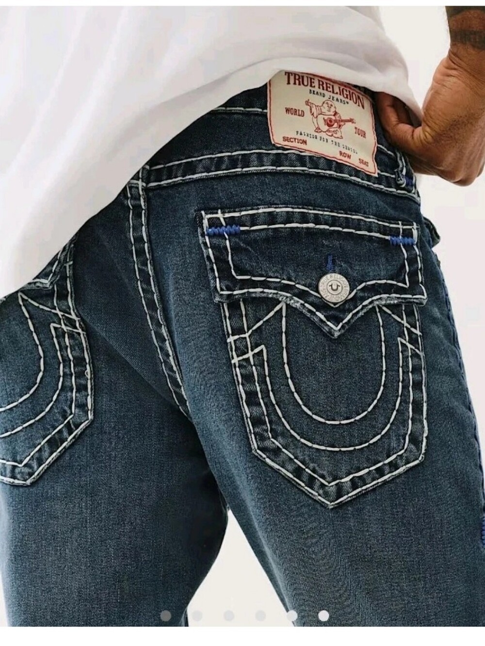 True Religion Rocco Super T Relaxed Skinny Jeans 28x31 Heavy Stitch Embroidered